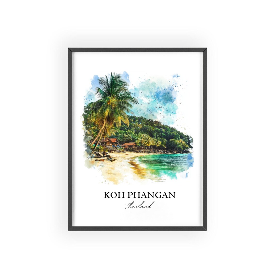 Koh Phangan Thailand Watercolor Palm Beach Turquoise Sea Poster - Image 2