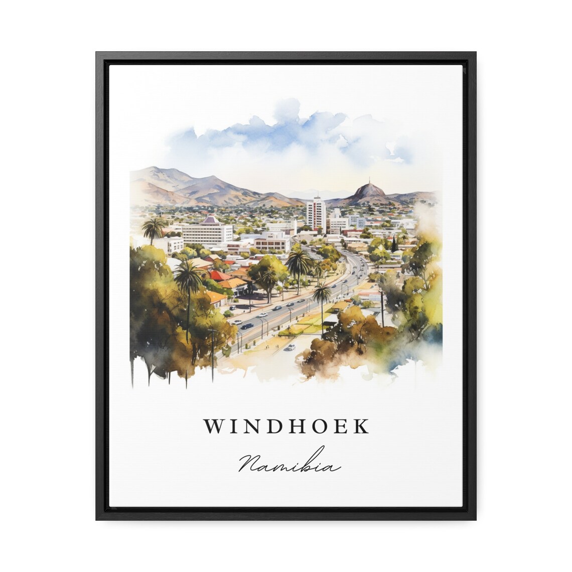 Windhoek Namibia Watercolor City Panorama Africa Travel Art Print - Image 2