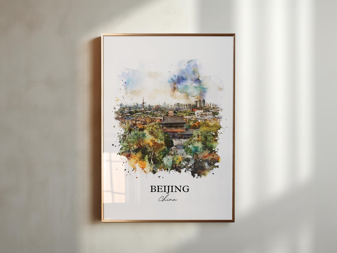 Beijing China Skyline Pagoda Cityscape Watercolor Travel Poster - Image 5