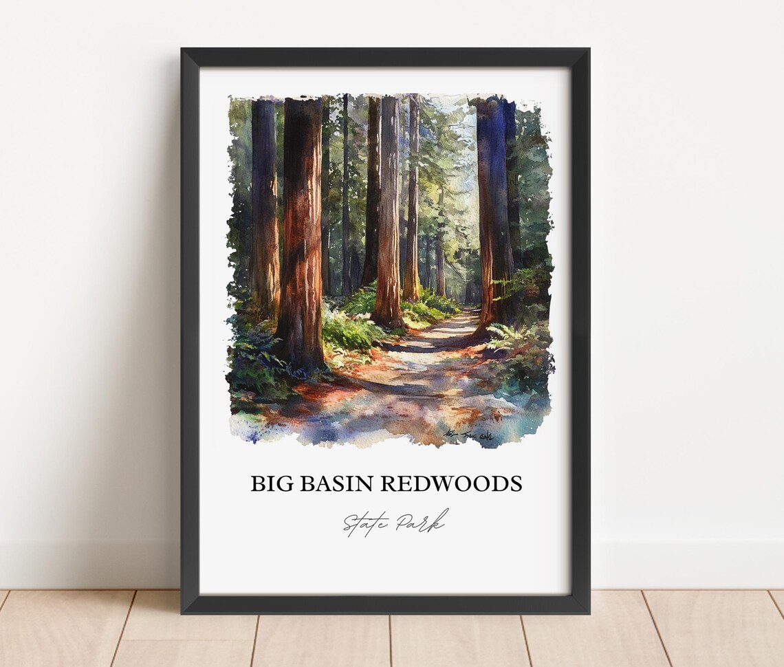 Big Basin Redwoods California Forest Trail Watercolor Travel Poster - Image 3