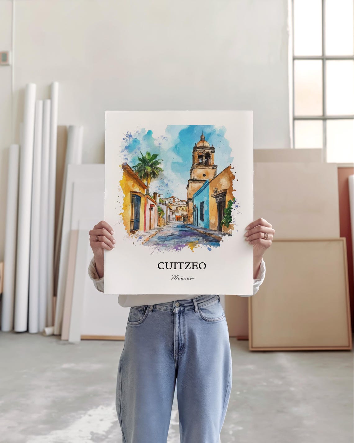 Cuitzeo Mexico Wall Art Michoacn Print Watercolor Gift Travel Poster Housewarming - Image 3