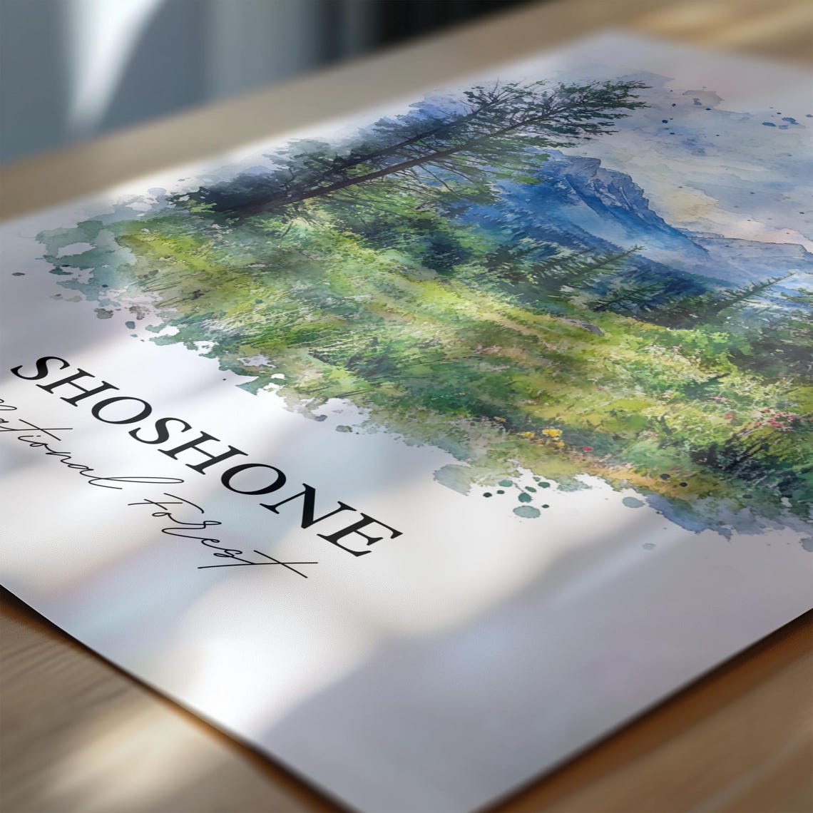 Shoshone National Forest Watercolor Pine Meadow Blue Mountains Poster - Image 6