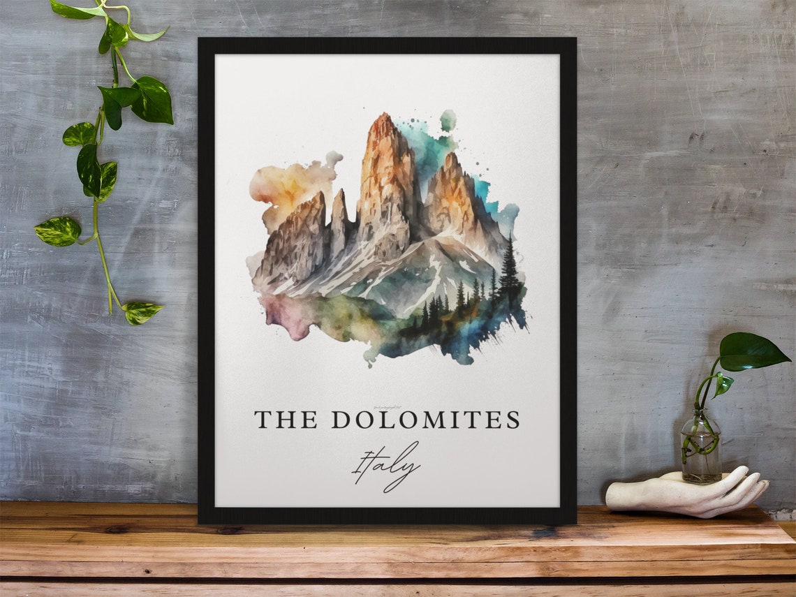 Dolomites Watercolor Italy Travel Poster, Wall Art Print - Image 2