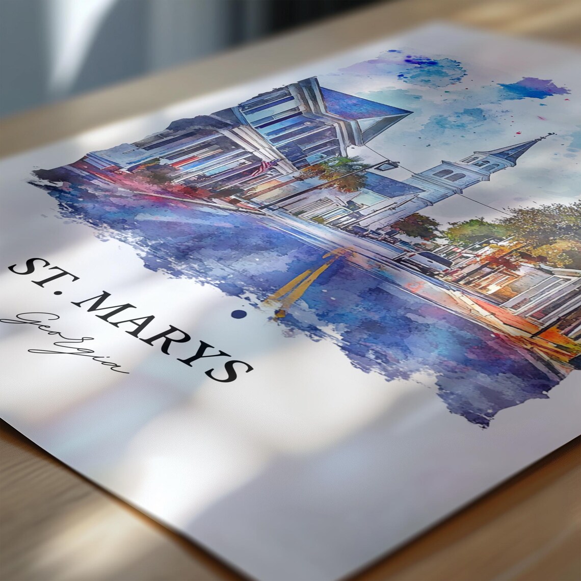 St Marys Georgia Steeple Main Street Watercolor Travel Gift Poster - Image 6