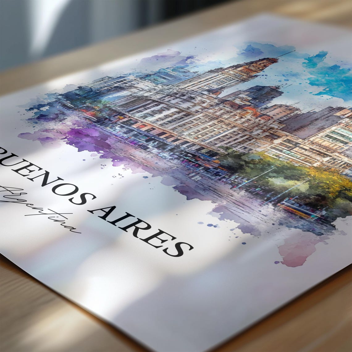 Buenos Aires Argentina Historic Avenue Skyline Watercolor Wall Art - Image 6