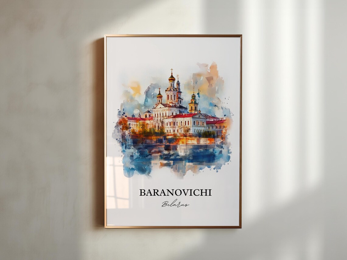 Baranovichi Belarus Golden Domed Church Riverside Watercolor Poster - Image 5