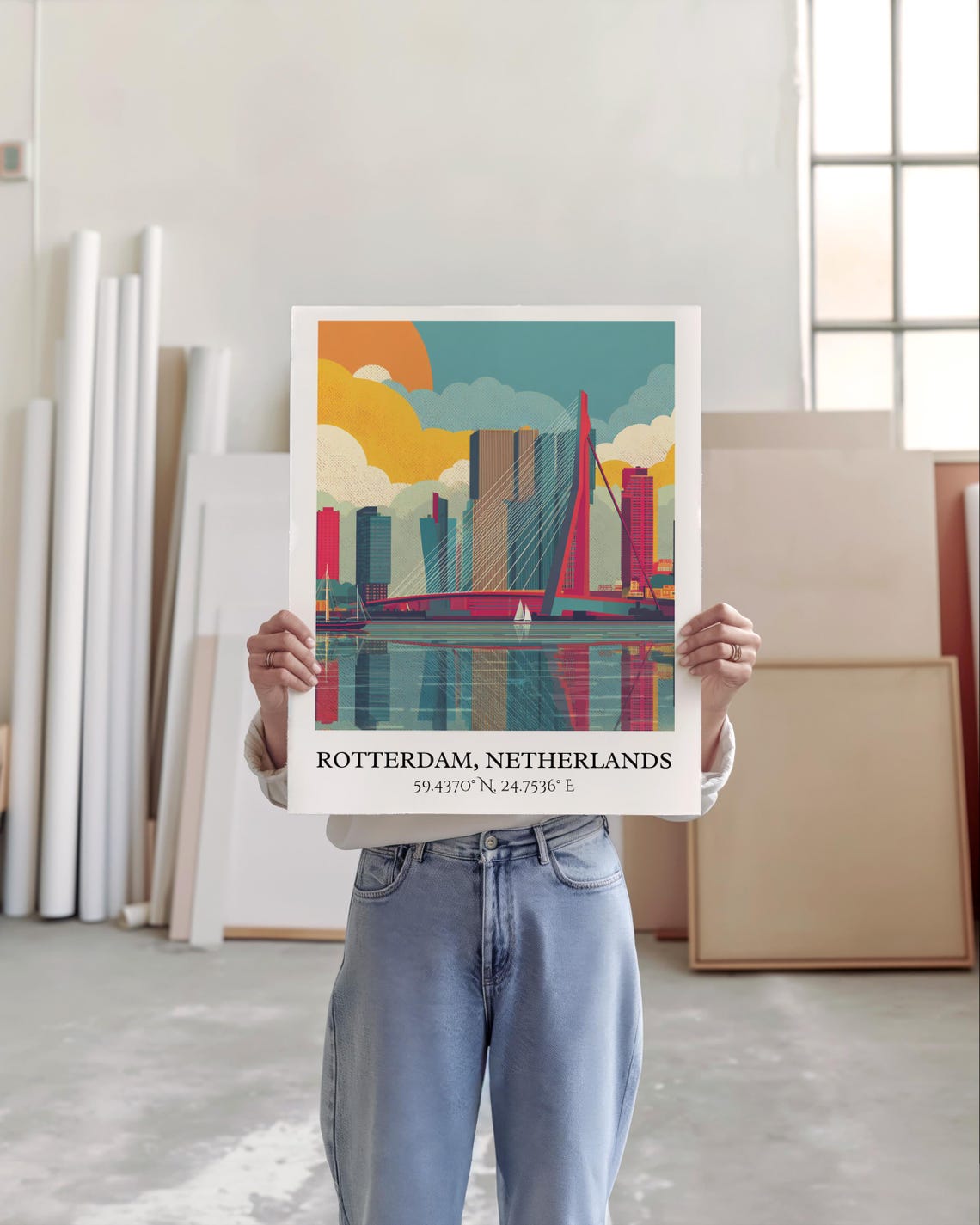 Rotterdam Netherlands Erasmus Bridge Sunset Harbor Travel Poster - Image 5