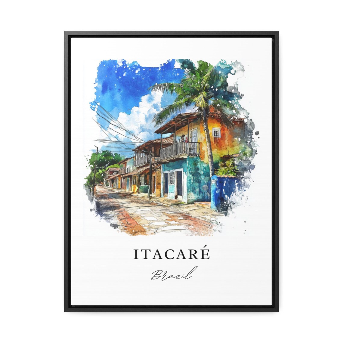 Itacare Brazil Watercolor Colorful Colonial Street Palm Poster - Image 2