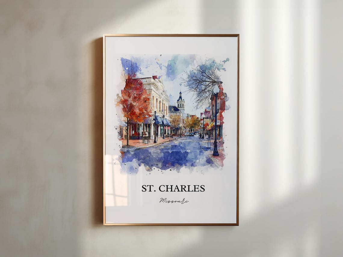St Charles Missouri Historic Brick Street Fall Watercolor Poster - Image 2