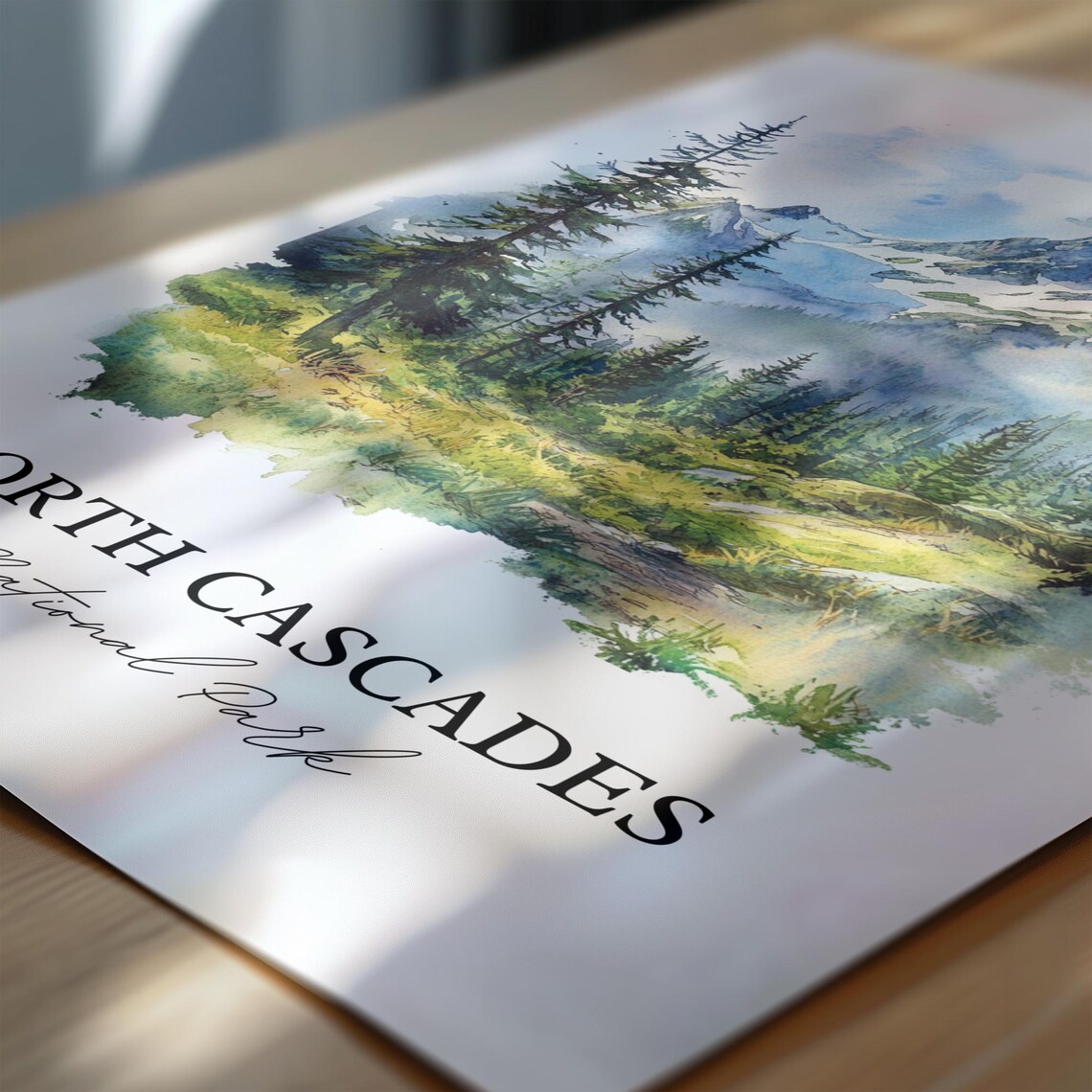 North Cascades National Park Snowy Peaks Pines Watercolor Poster - Image 6