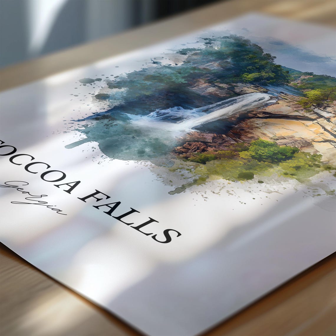 Toccoa Falls Georgia Tall Forest Gorge Waterfall Watercolor Poster - Image 6