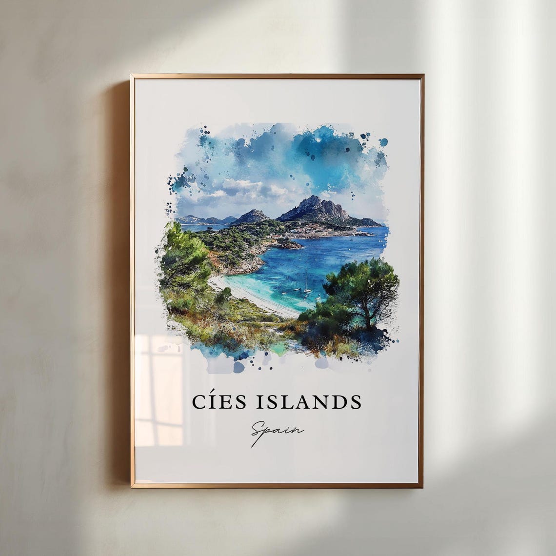 Cies Islands Spain Galicia Beach Coast Watercolor Travel Poster