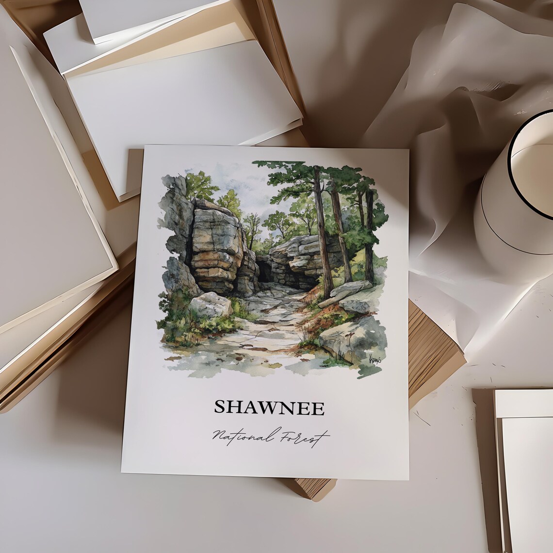 Shawnee National Forest, Illinois Watercolor Travel Poster - Image 3