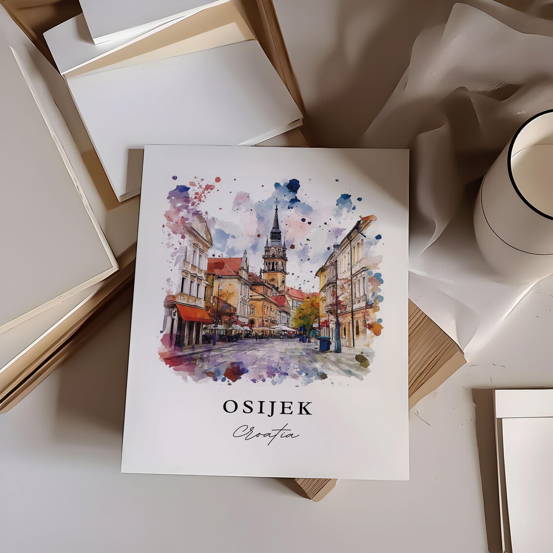 Osijek Croatia Baroque Old Town Street Watercolor Travel Poster - Image 6