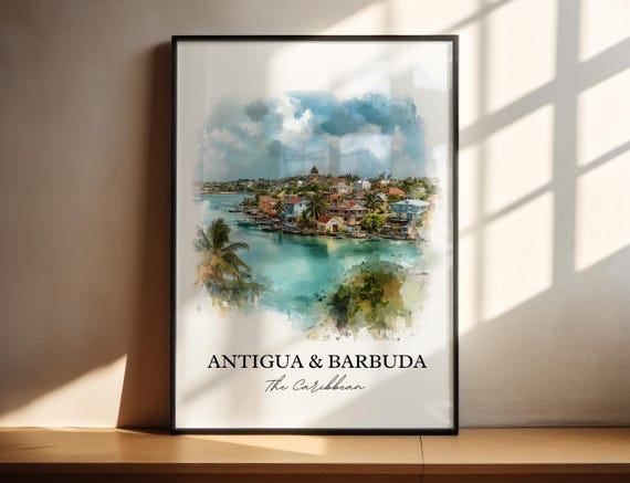 Antigua Barbuda Wall Art Caribbean Print Artwork Gift Travel Poster Housewarming