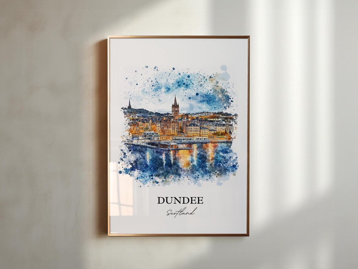 Dundee Scotland Harbor Watercolor Cityscape Skyline Travel Art Poster - Image 3