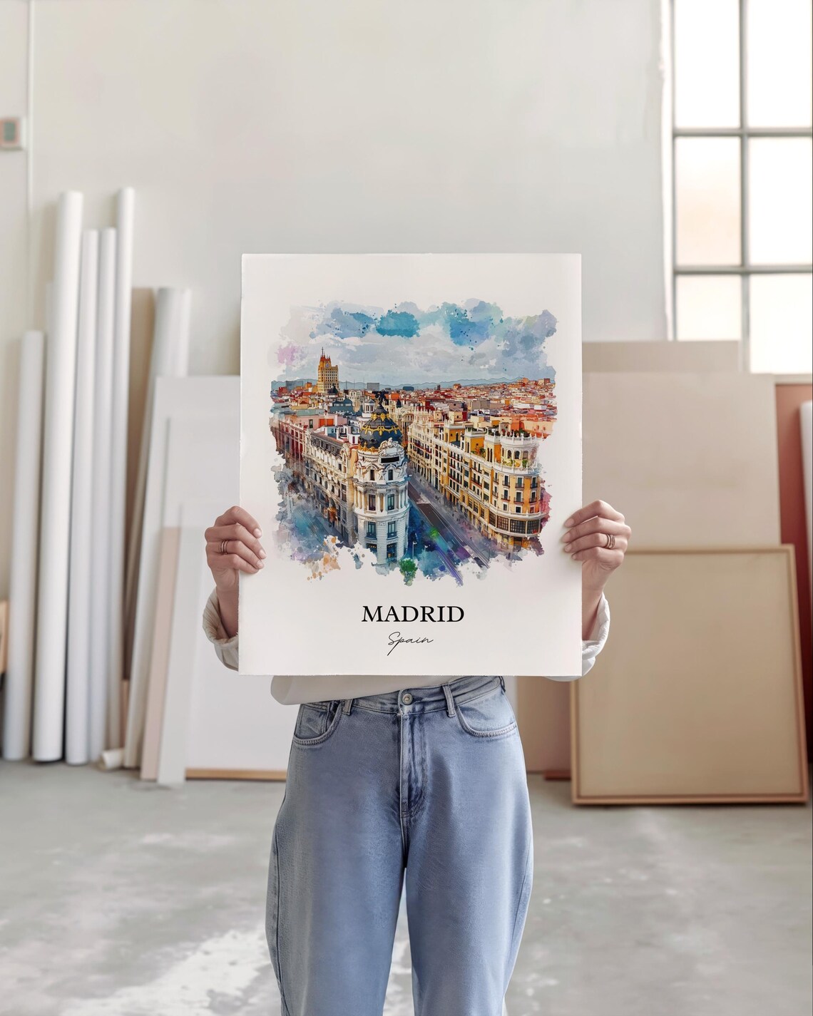 Madrid Spain Gran Via Cityscape Watercolor European Travel Poster - Image 4