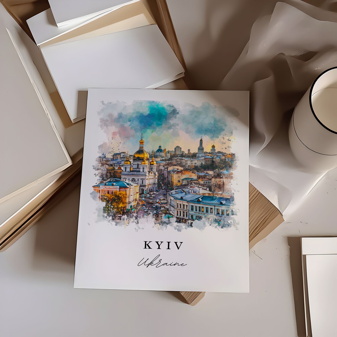 Kyiv Ukraine Golden Domed Churches Watercolor City Travel Poster - Image 6