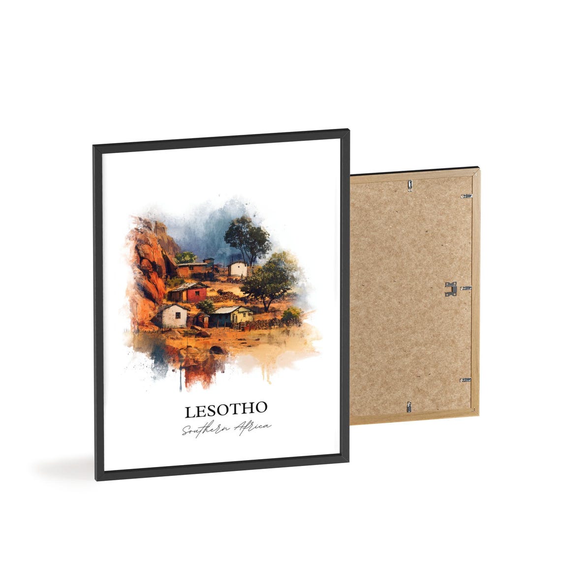 Lesotho Southern Africa Mountain Village Scene Watercolor Poster - Image 2