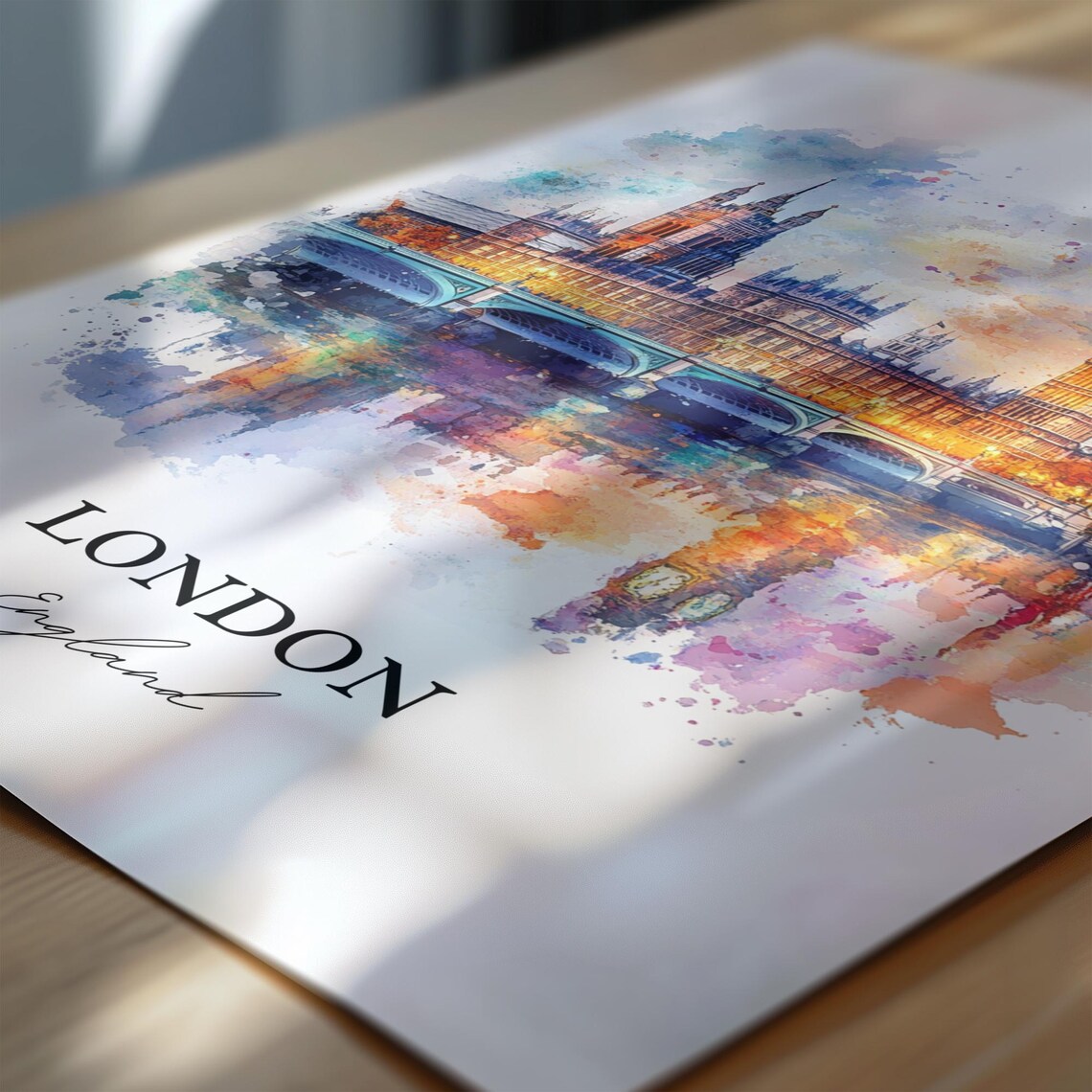 London England Watercolor Big Ben Parliament Thames Travel Poster - Image 6