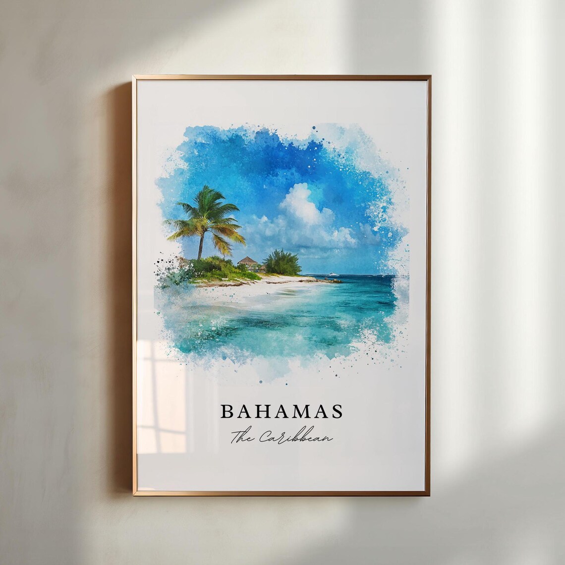 Bahamas Caribbean Palm Beach Watercolor Tropical Shore Poster