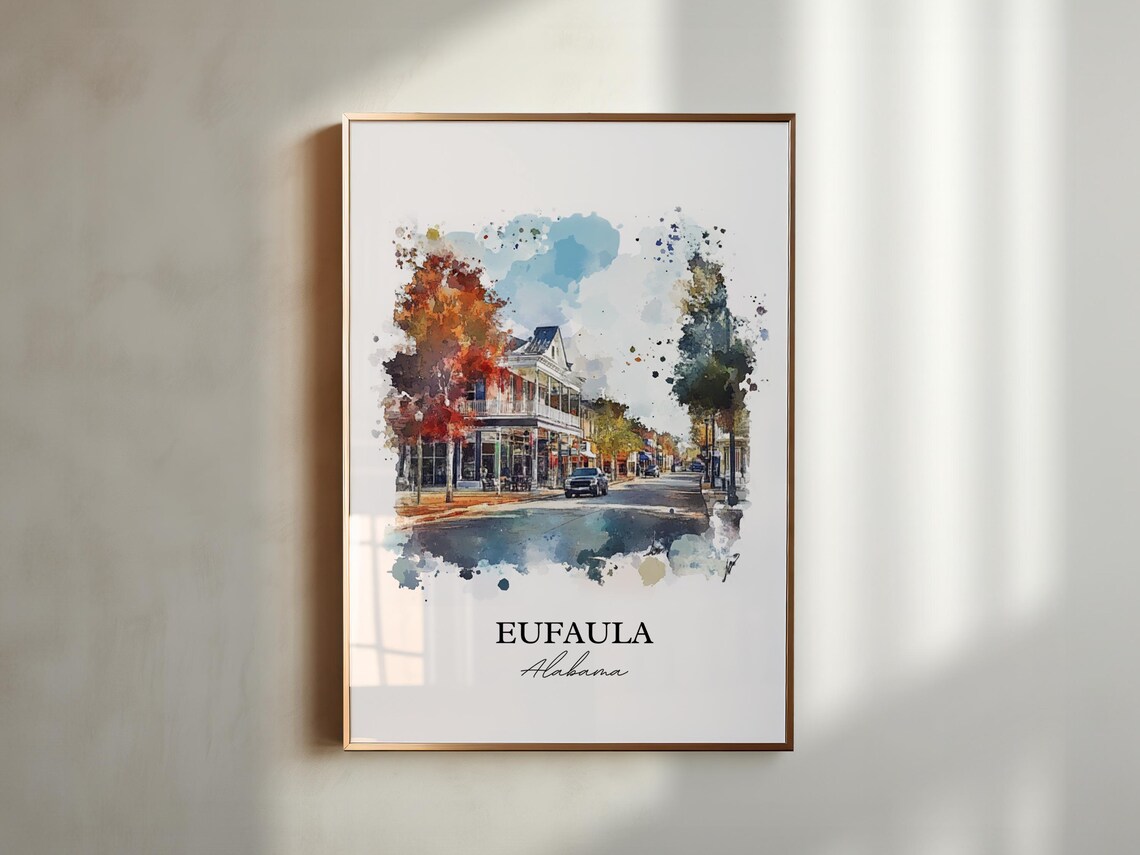 Eufaula Alabama Historic Main Street Autumn Watercolor Travel Poster - Image 2