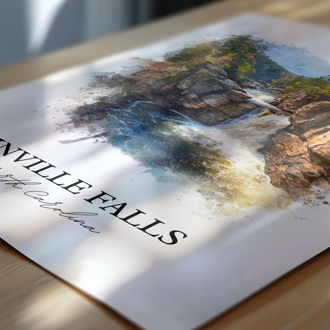Linville Falls North Carolina Rocky Gorge Cascade Watercolor Poster - Image 6