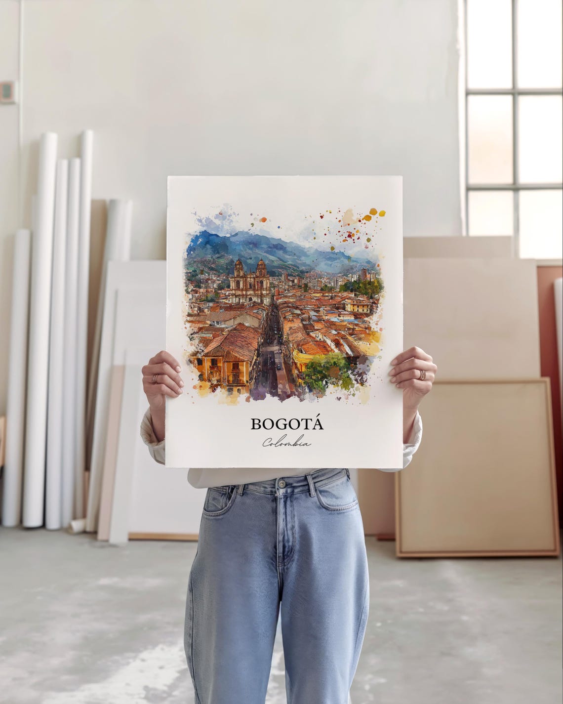 Bogota Colombia Old Town Aerial View Watercolor Travel Poster - Image 5