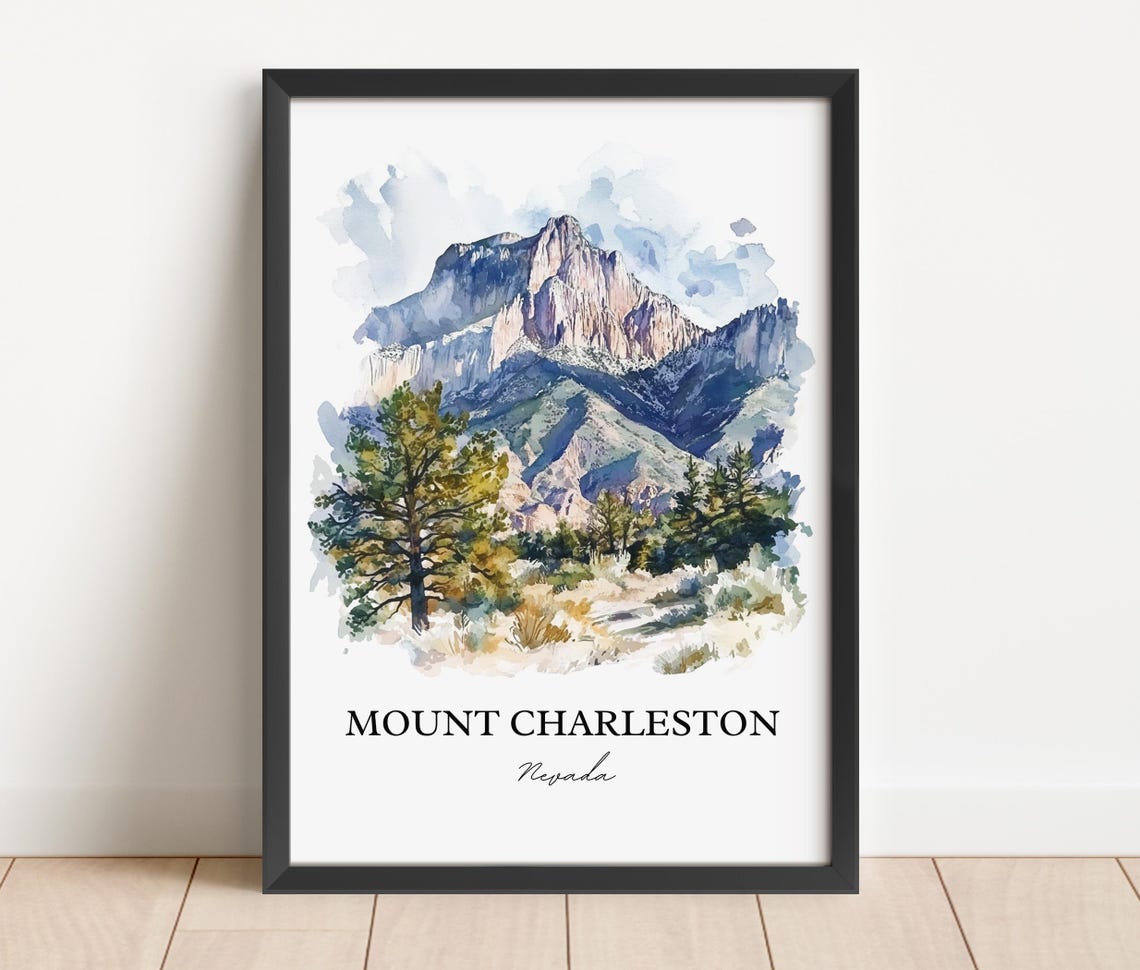 Mount Charleston Nevada Rugged Peak Desert Watercolor Poster - Image 2