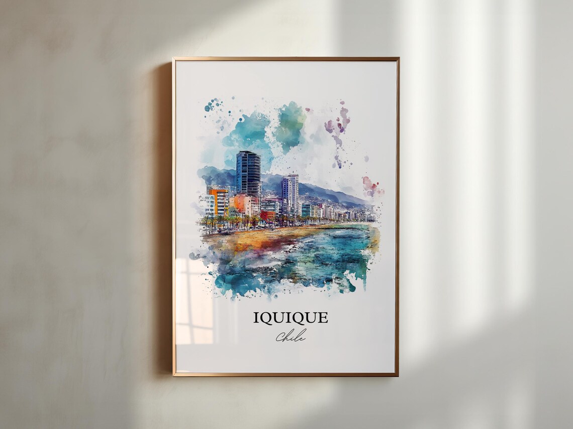Iquique Chile Watercolor Beach Towers Pacific Coastline Poster - Image 3