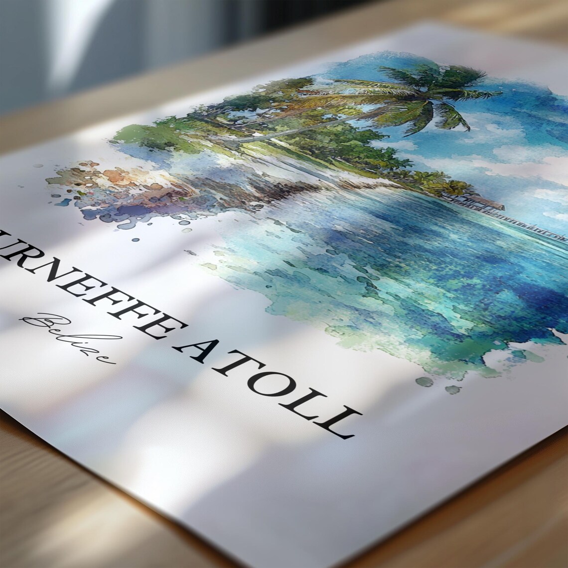 Turneffe Atoll Belize Beach Watercolor Tropical Ocean Scene Poster - Image 6