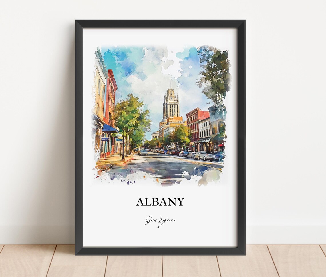 Albany Georgia Downtown Historic Street Watercolor City Travel Poster - Image 2