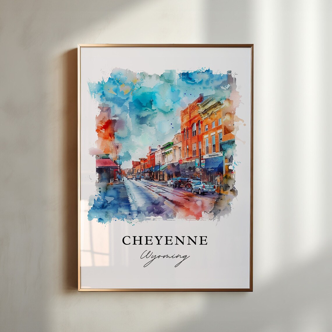 Cheyenne Wyoming Historic Downtown Street Watercolor City Poster