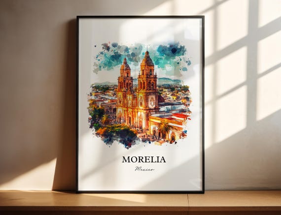 Morelia Mexico Watercolor Travel Poster, Michoacán