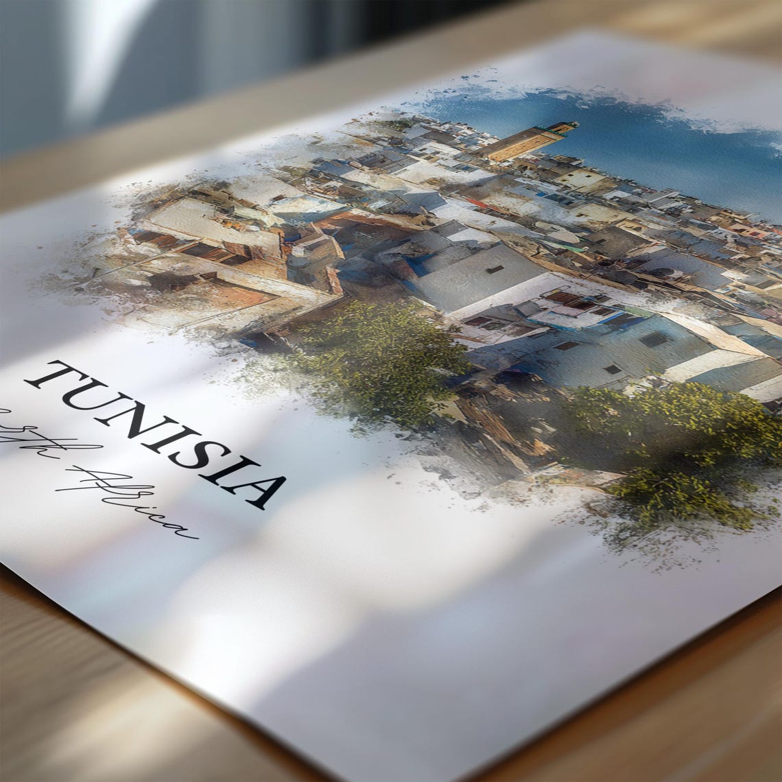 Tunisia North Africa White Medina Skyline Watercolor Travel Poster - Image 6