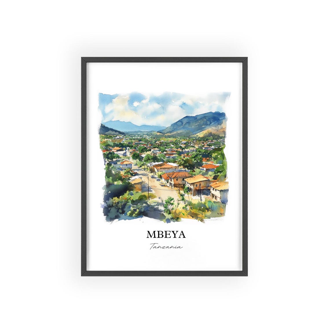 Mbeya Tanzania Lush Mountain Valley Town Watercolor Art Poster - Image 2