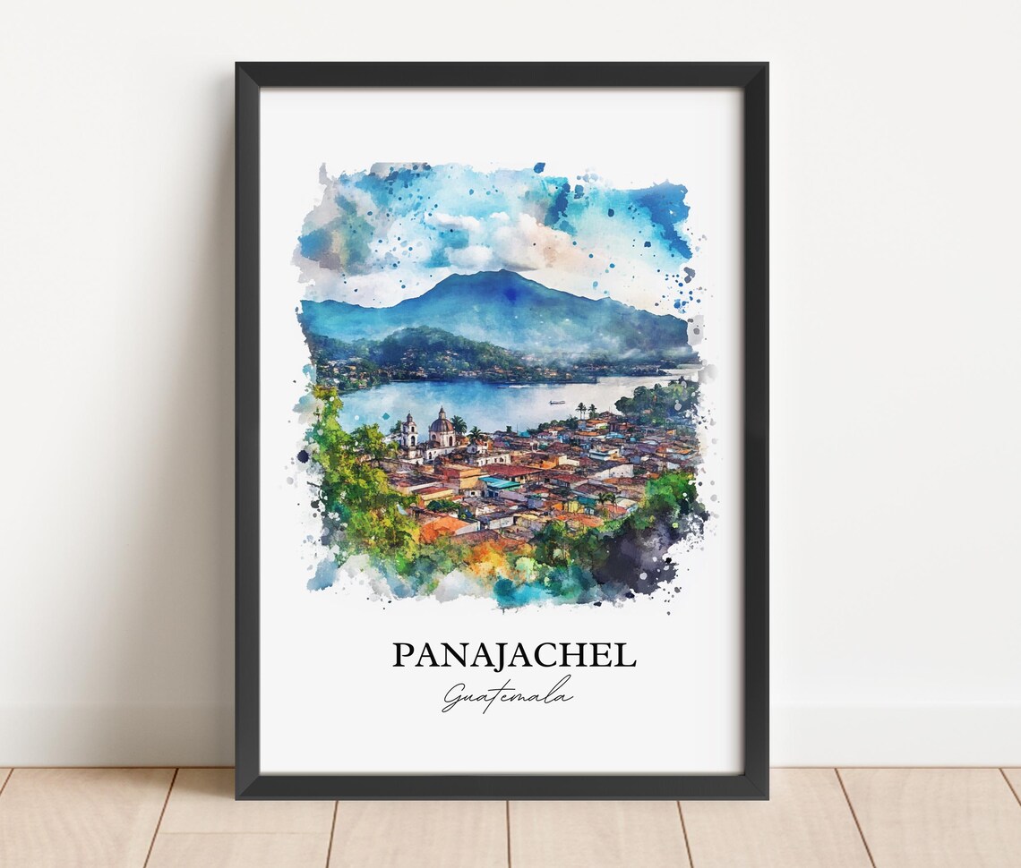 Panajachel Guatemala Lake Atitlan Volcano Town Watercolor Poster - Image 6