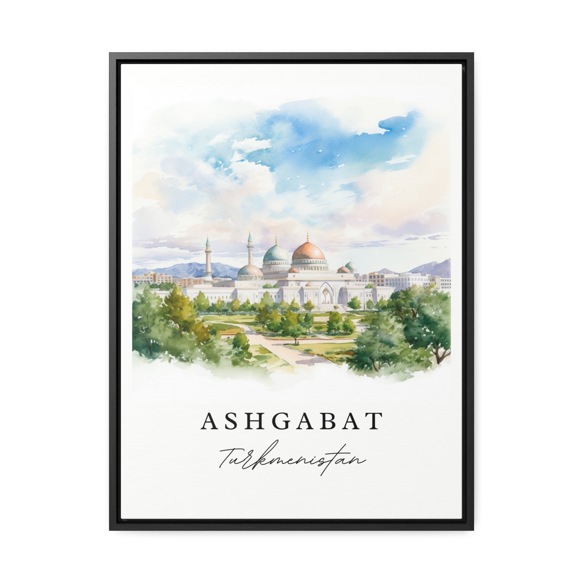 Ashgabat Turkmenistan Watercolor Grand White Mosque City Poster - Image 2