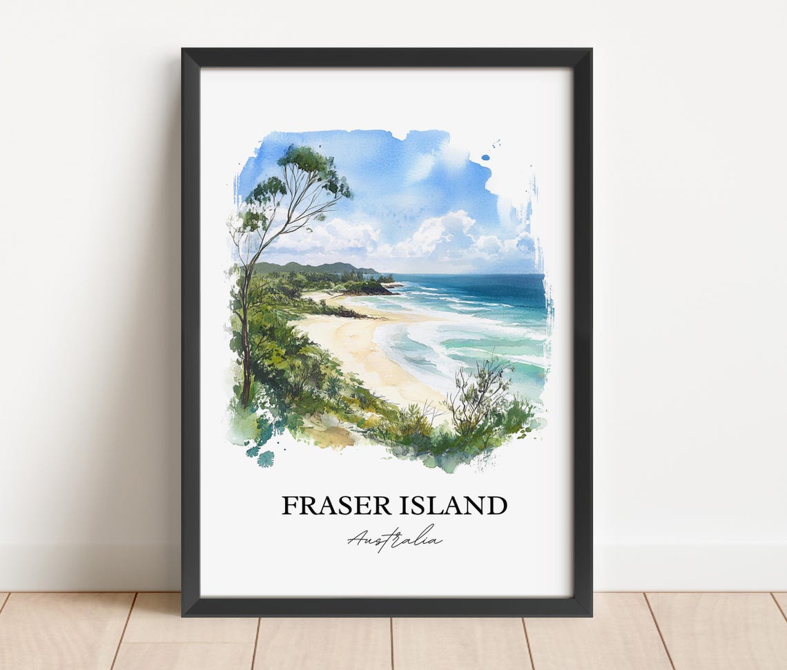 Fraser Island Australia Sandy Surf Beach Coast Watercolor Poster - Image 4
