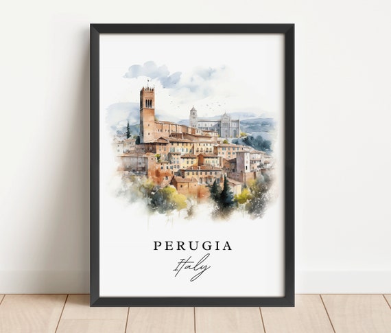 Perugia Traditional Travel Poster, Italy Art Print