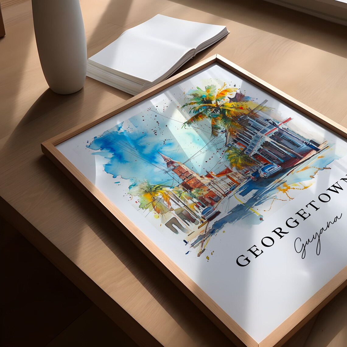 Georgetown Guyana Colonial Street Watercolor City Scene Poster - Image 5