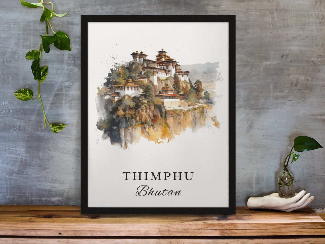Thimphu Bhutan Watercolor Cliff Monastery Mountain Retreat Poster - Image 3