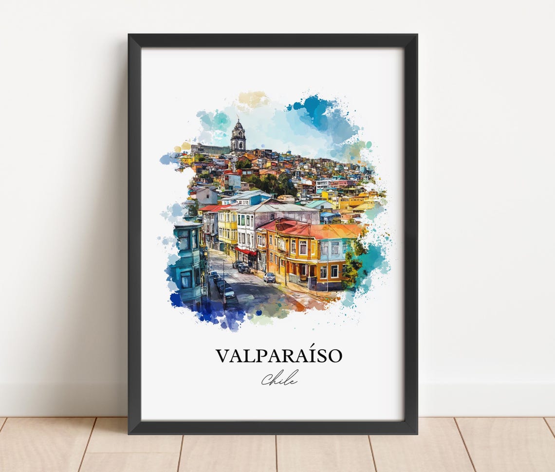 Valparaiso Chile Watercolor Hillside Colorful Houses Port Poster - Image 4