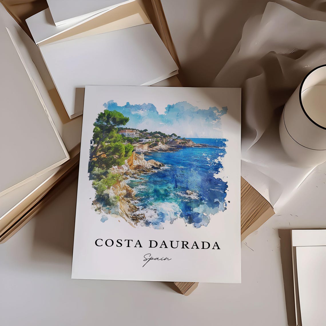 Costa Daurada Spain Catalonia Rocky Coast Watercolor Travel Poster - Image 6