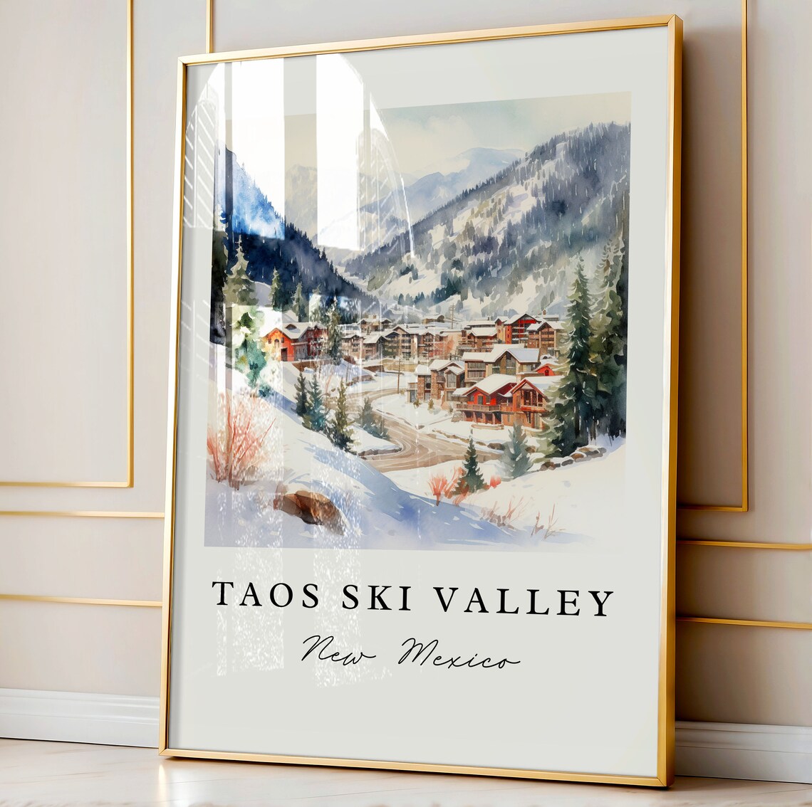 Taos Ski Valley New Mexico Watercolor Snowy Mountain Resort Poster - Image 4