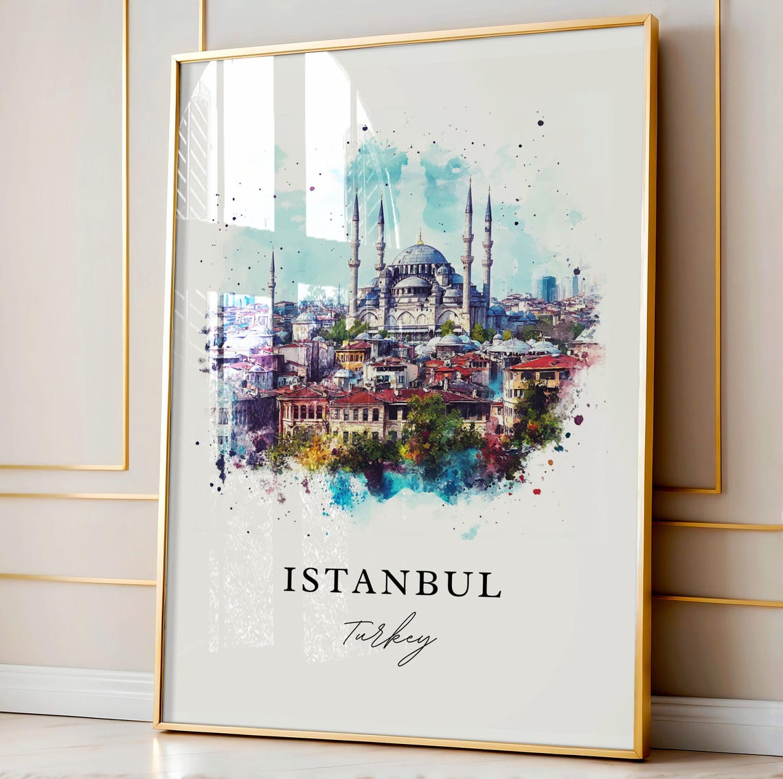 Istanbul Turkey Watercolor Grand Mosque Old City Domes Poster - Image 4