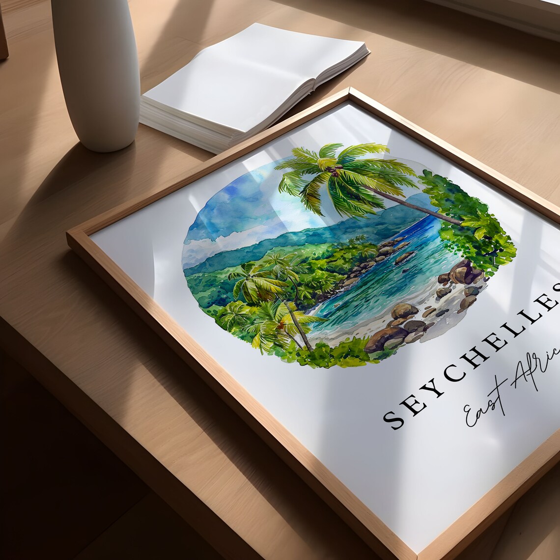 Seychelles East Africa Tropical Beach Palms Watercolor Poster - Image 7
