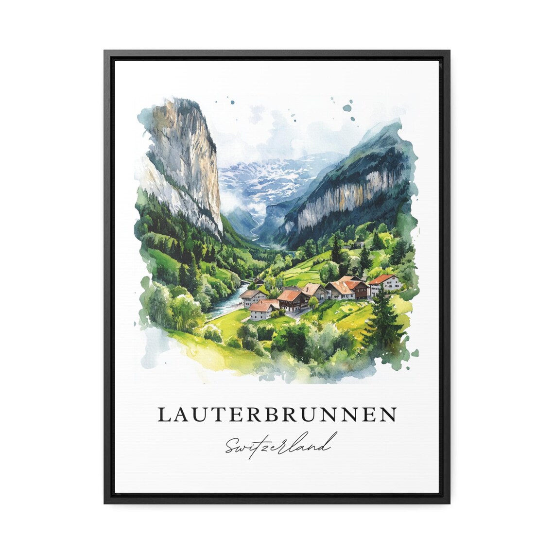 Lauterbrunnen Switzerland Alpine Valley Watercolor Travel Poster - Image 3