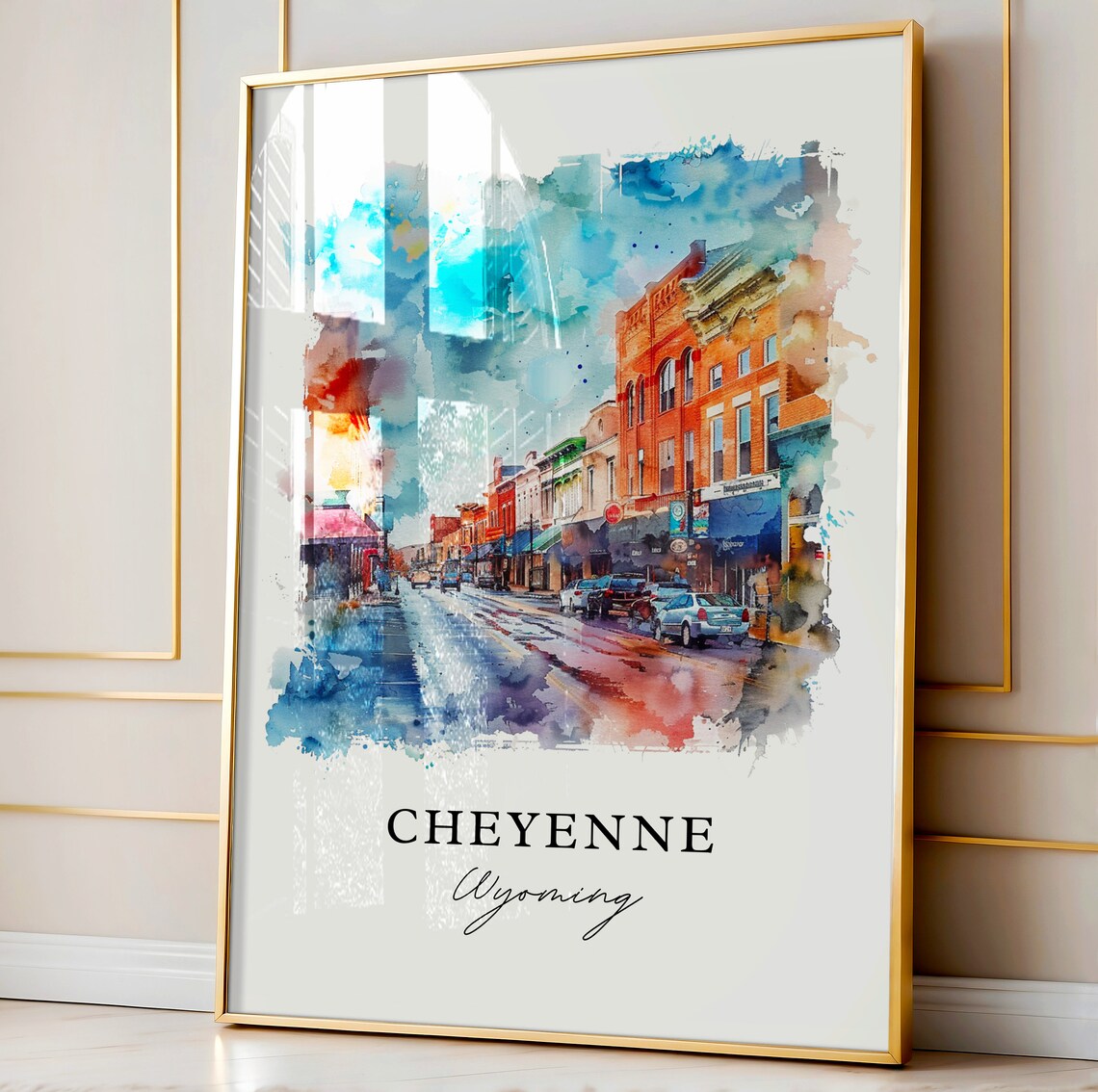 Cheyenne Wyoming Historic Downtown Street Watercolor City Poster - Image 4