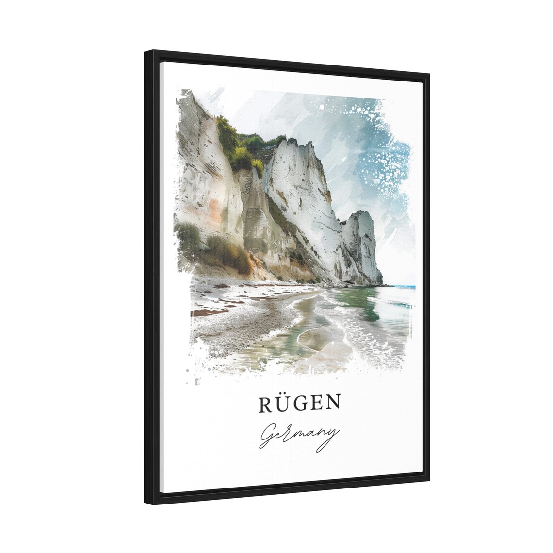 Rugen Germany Watercolor Chalk Cliffs Beach Scene Travel Poster - Image 2